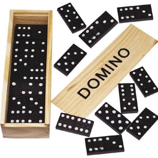 Traditional Domino Game - 28 pieces, wooden case with sliding lid for children and adults, black color, V1237-ZY-203-4854