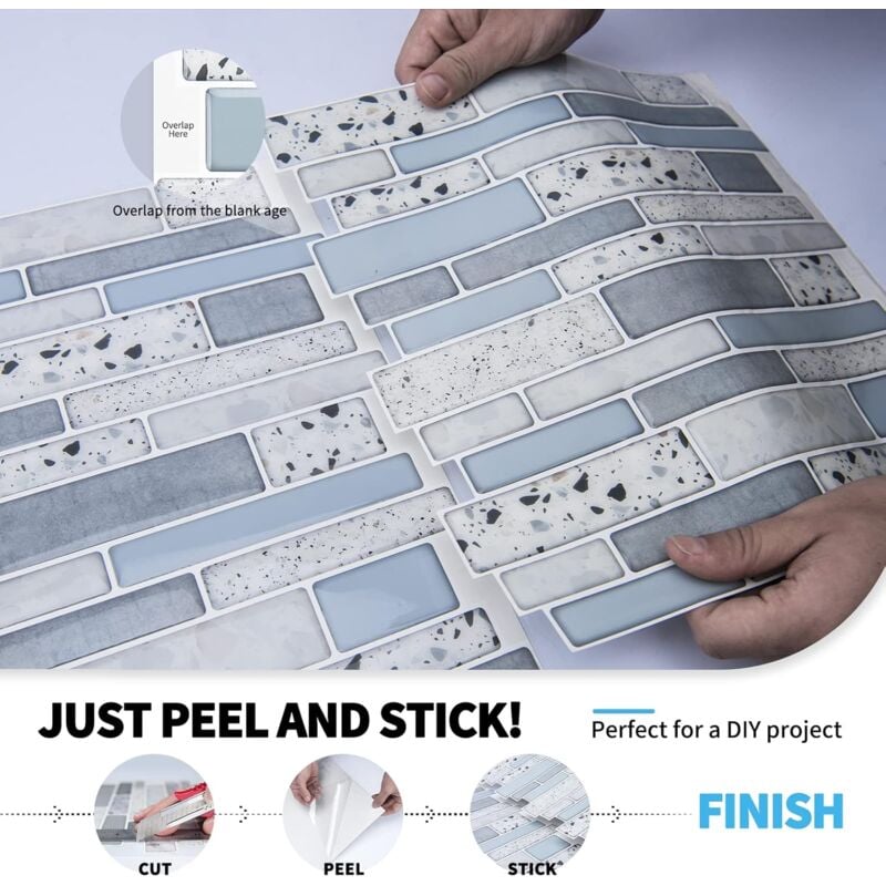 Self-adhesive wall tiles vinyl kitchen tile marble blue 10 pieces V1237-ZY-203-4883