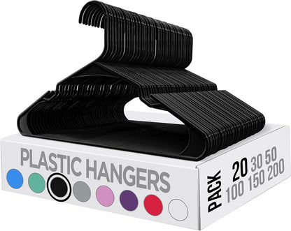 Clothes Hangers 20-pack - Space-saving plastic clothes hangers - Durable hanger with shoulder groove (black) V1237-ZY-203-4910
