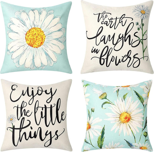 Cushion Cover 45 x 45 cm Set of 4 Decorative Cushions Daisy Cushion Cover Decoration Cotton Decorative V1237-ZY-203-4955