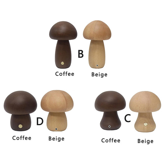 Mushroom Lamp Rechargeable Portable Night Light - Wooden Lamp Bedroom Lamp Bedside Table Lamp Coffee V1237-ZY-203-4976