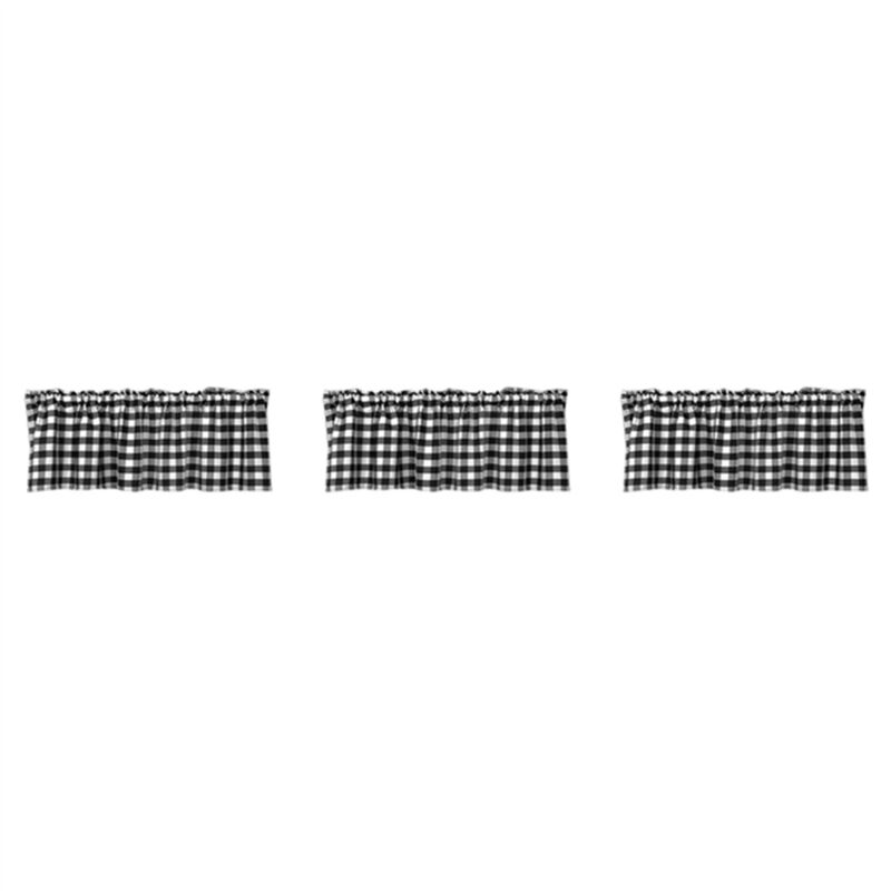 Black & White Checkered Kitchen Curtain, Farmhouse Style, 3-Pack, Window Decoration V1237-ZY-203-5076