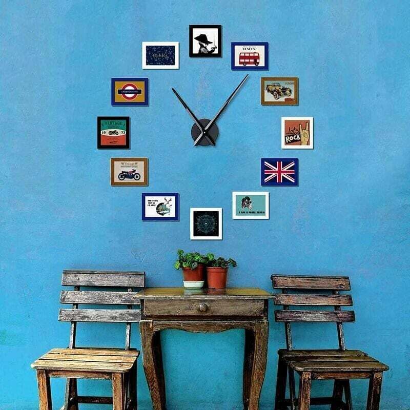Large Black Wall Clock with Single Hand without Numbers, Clock Mechanism with High Longitudinal Shaft and V1237-ZY-203-5168
