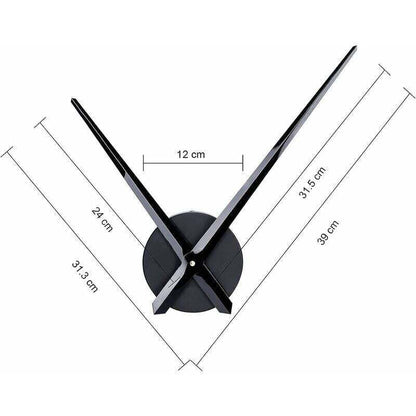 Large Black Wall Clock with Single Hand without Numbers, Clock Mechanism with High Longitudinal Shaft and V1237-ZY-203-5168