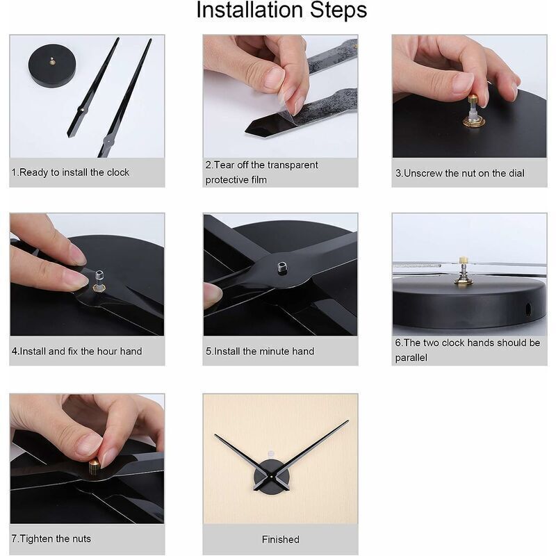 Large Black Wall Clock with Single Hand without Numbers, Clock Mechanism with High Longitudinal Shaft and V1237-ZY-203-5168
