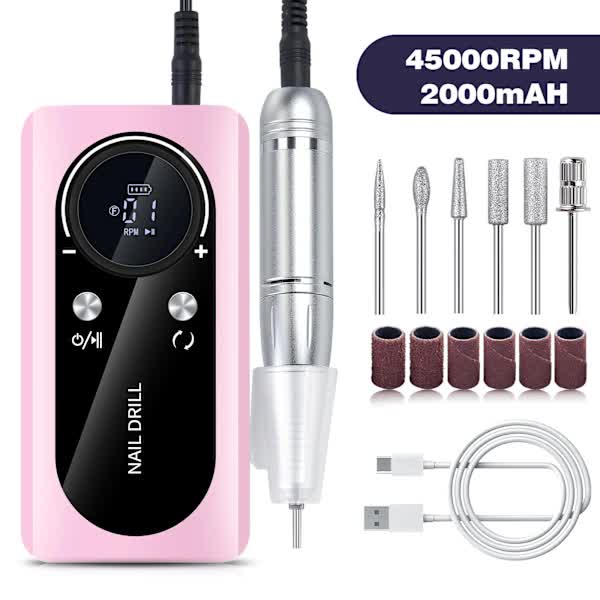 [CA] Fast and Efficient 45000 rpm Rechargeable Portable Electric Nail File Pink V1237-ZY-203-5182