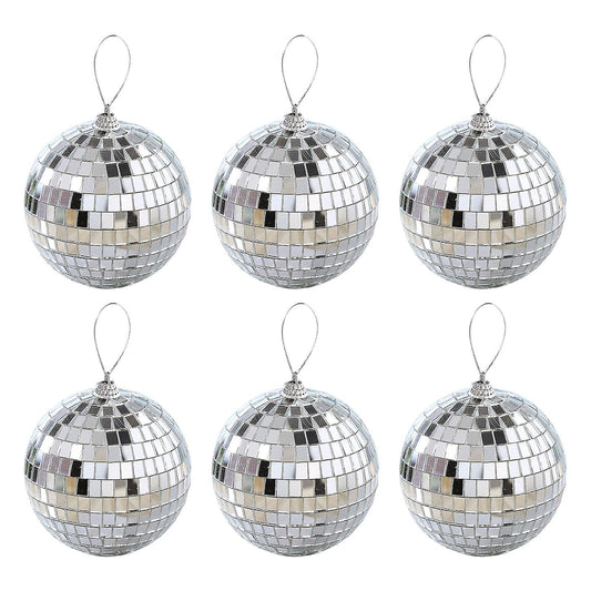 6/12 pcs Mini Disco Ball Party Decorations Silver Mini Plastic Ornaments Small Disco Balls Silver Silver_MGF V1237-ZY-203-5185