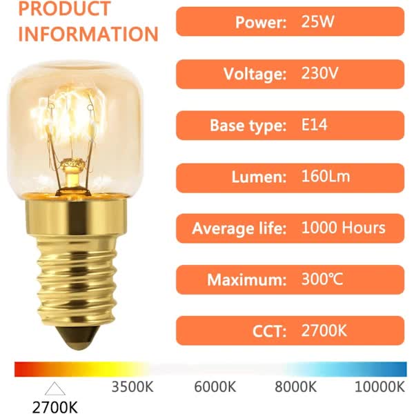 10-pack Dimmable E14 Oven Light Bulb, Edison E14 T22, Withstands up to 300 degrees, 2700K Warm White, 160LM, V1237-ZY-203-5192