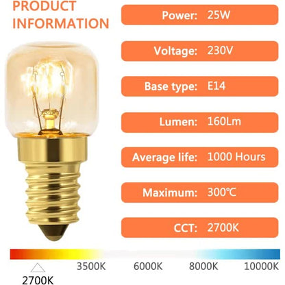 10-pack Dimmable E14 Oven Light Bulb, Edison E14 T22, Withstands up to 300 degrees, 2700K Warm White, 160LM, V1237-ZY-203-5192