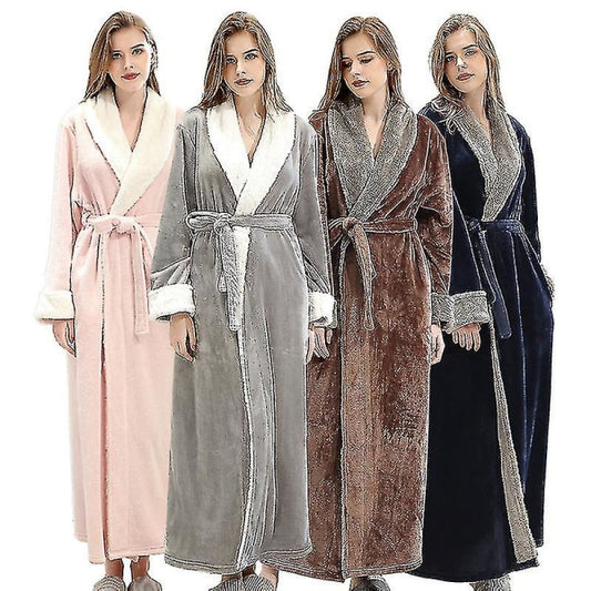 Women's Bathrobe Dressing Gown Bathrobe Warm Soft Fleece Long Coats Nightgown Coffee XL V1237-ZY-203-5197