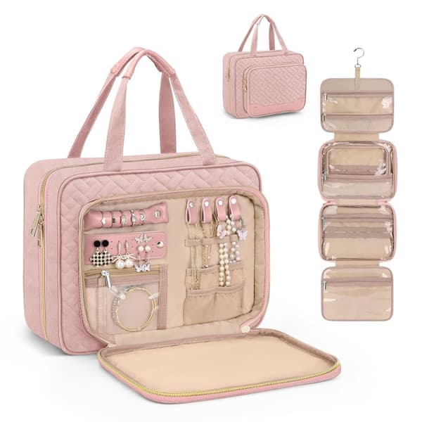 Toiletry Bag - Hanging Travel Toiletry Bag - Large Makeup Bag - Simple - Pink V1237-ZY-203-5223