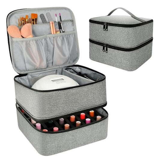 Nail Polish Storage Case with UV Light - Professional Organizer for Nail Kits, Gray_yux V1237-ZY-203-5263