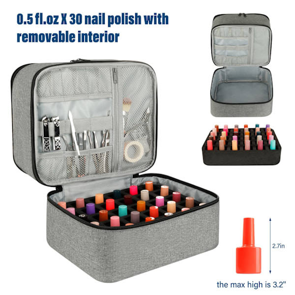 Nail Polish Storage Case with UV Light - Professional Organizer for Nail Kits, Gray_yux V1237-ZY-203-5263