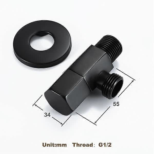 Black Shut-off Valve Angle Faucet Brass Diverter Toilet Valve Shower Nozzle Connector Solid Brass Coupling V1237-ZY-203-5286