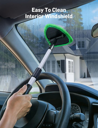Windshield Washer, Car Windshield Cleaning Tool for Inside with 4 Reusable and Washable Microfiber Pads, Green V1237-ZY-203-5290