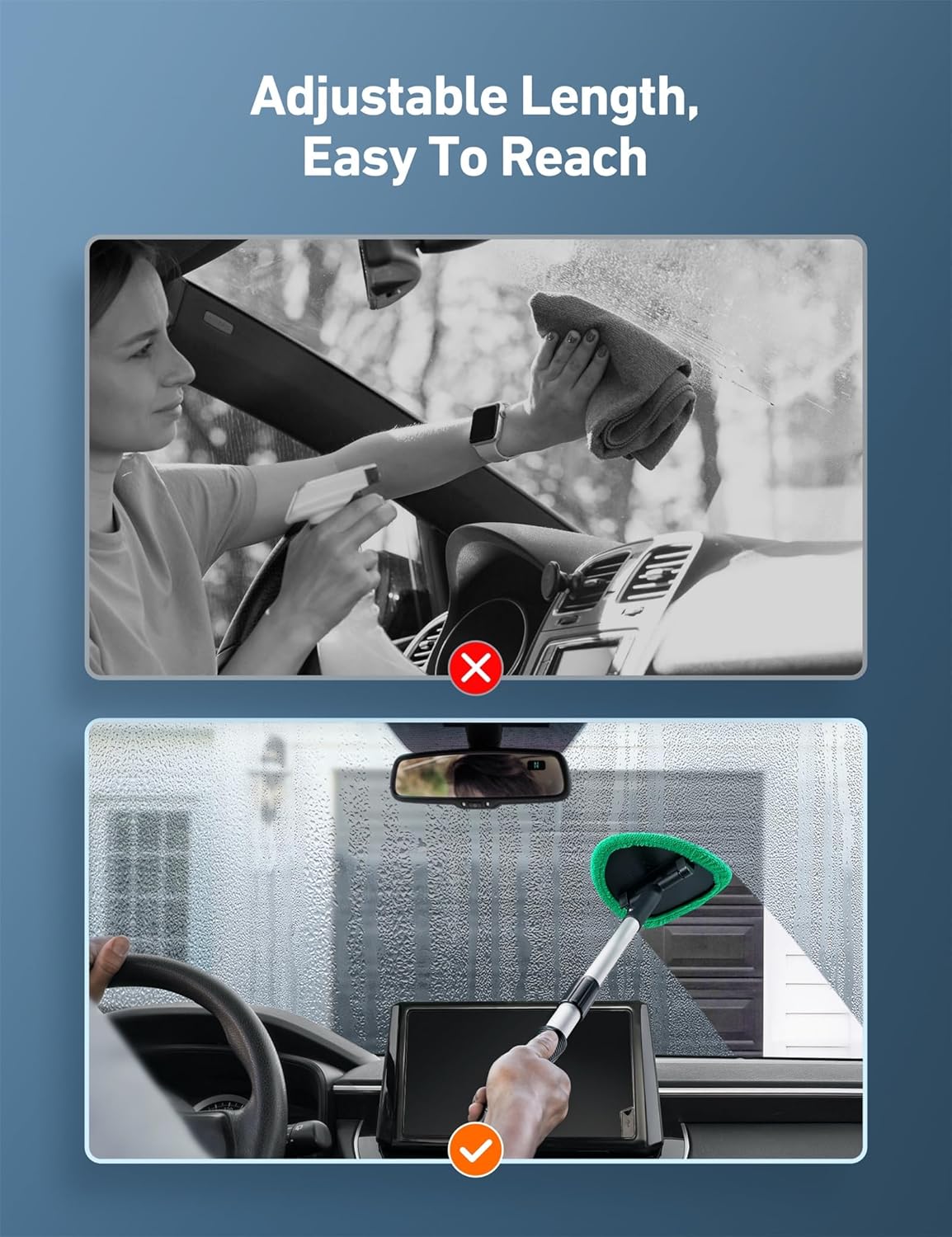 Windshield Washer, Car Windshield Cleaning Tool for Inside with 4 Reusable and Washable Microfiber Pads, Green V1237-ZY-203-5290