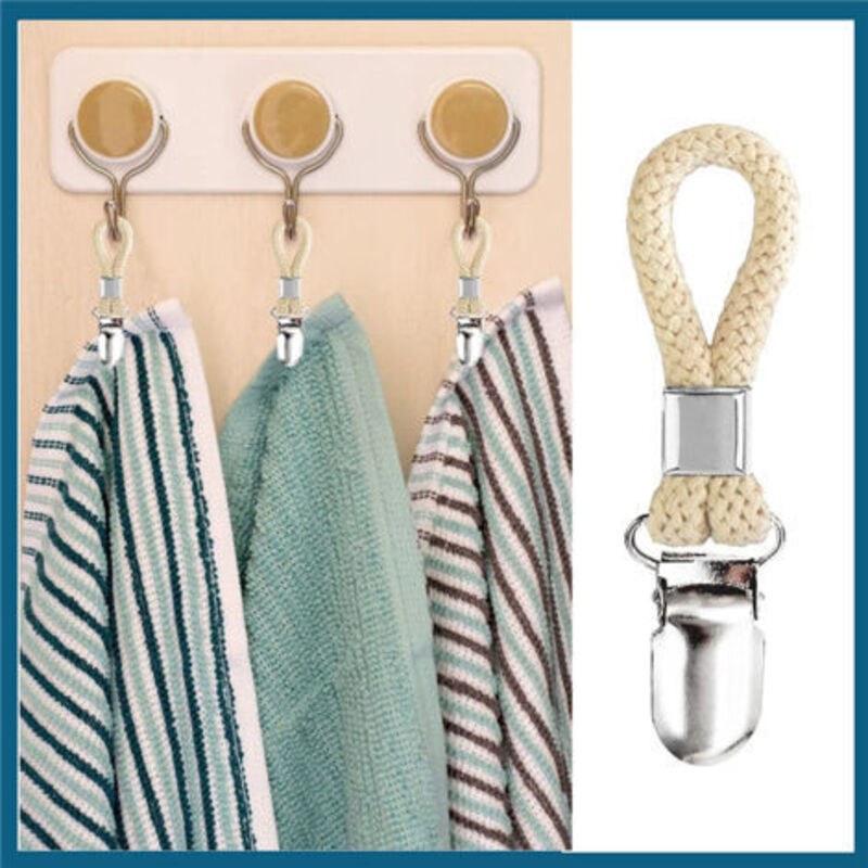 Towel Clamps 5-Pack Metal Towel Hooks for Kitchen Bathroom with Braided Cotton Holder Compatible with V1237-ZY-203-5329