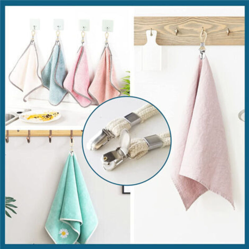 Towel Clamps 5-Pack Metal Towel Hooks for Kitchen Bathroom with Braided Cotton Holder Compatible with V1237-ZY-203-5329