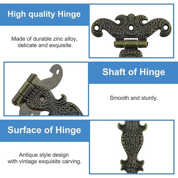 Antique Hinges, Bronze Decorative Retro Carved Hinges Cabinet Hinges For Doors Cupboard Jewelry Box 6 pcs V1237-ZY-203-5333