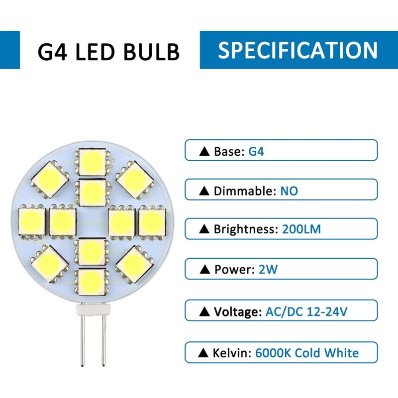 G4 LED bulb cool white 6000k non-dimmable 6-pack V1237-ZY-203-5338