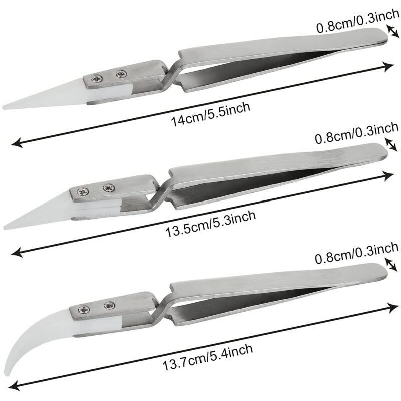 6pcs Precision Ceramic Inverted Soldering Tweezers Non-conductive Antimagnetic Pointed Curved Tips V1237-ZY-203-5345