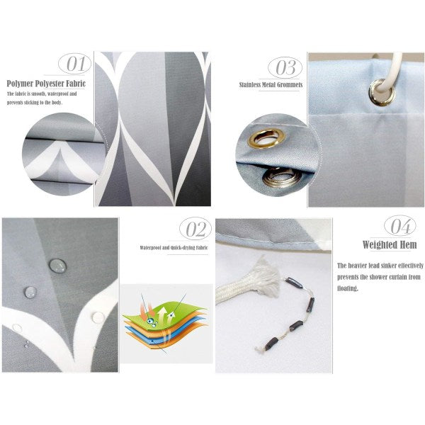 Shower Curtain 120x180 cm, Waterproof Washable Mildew Proof Polyester Shower Curtain, Grey_TF V1237-ZY-203-5352
