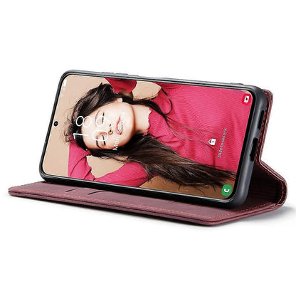 CASEME 013 Series Samsung Galaxy S21 FE Wallet Case Stand Automatic Suction PU Leather Case Red_yux Red Red V1237-ZY-203-5360
