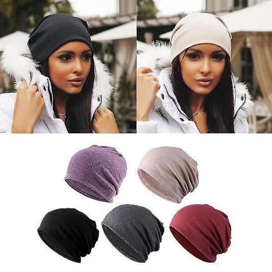 5-Pack Slouchy Baggy Beanies Chemo Hats - Khaki + Black + Grey + Burgundy + Purple V1237-ZY-203-5371