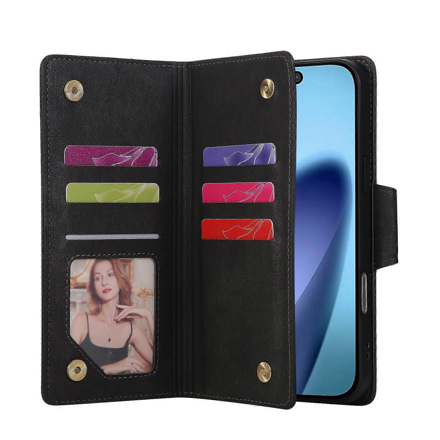 Compatible with iPhone 17 Pro Max Magnetic Leather Wallet Card Holder Black V1237-ZY-203-5416