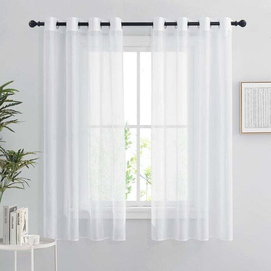 White Sheer Curtains, Set of 2 Short Curtains 132 x 160 cm Home Decor Bedroom Kitchen, Organza Tulle with V1237-ZY-203-5452