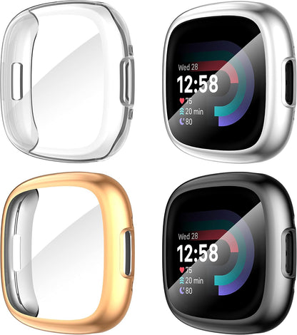 Diruite 4-Pack Case for Fitbit Versa 4/Sense 2 Screen Protector, HD Shockproof Soft TPU Full Protection V1237-ZY-203-5468