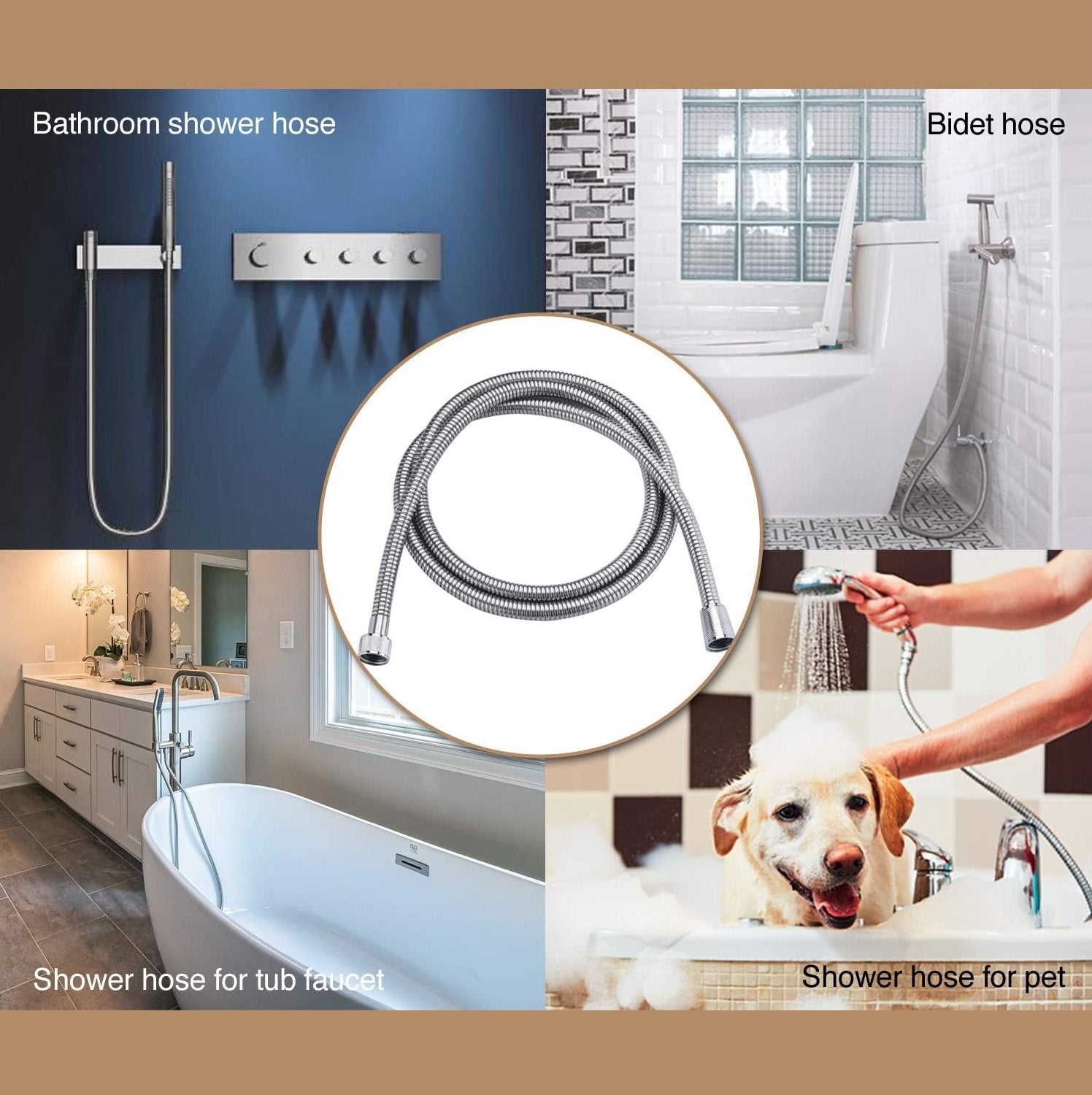3m Shower Hose - Stainless Steel Shower Hose Silver Silver V1237-ZY-203-5488