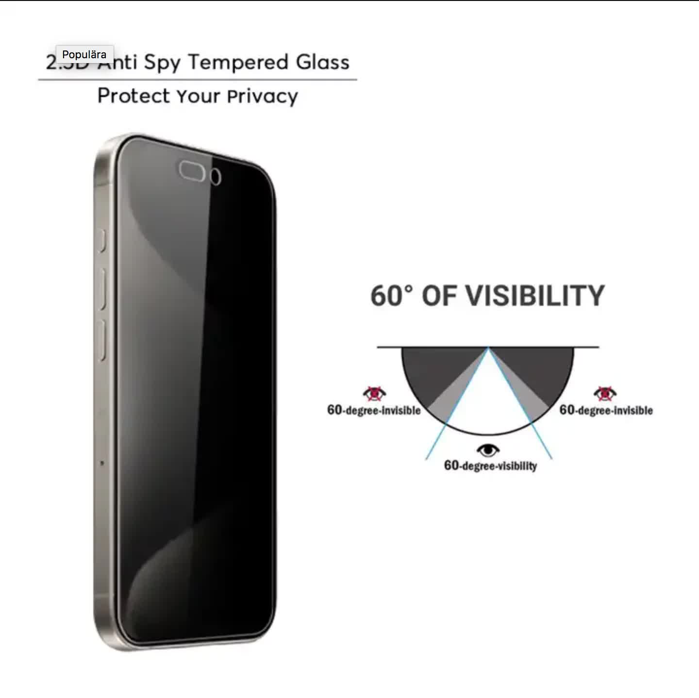 New 3-pack Compatible with iPhone 16 Pro Max Privacy Tempered Glass Screen Protector V1237-ZY-203-5507