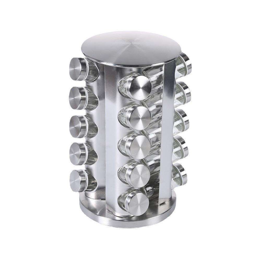 20 Glass Jars with Labels, Transparent, Rotating Spice Tower V1237-ZY-506-0001