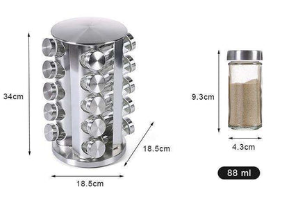 20 Glass Jars with Labels, Transparent, Rotating Spice Tower V1237-ZY-506-0001