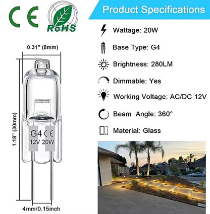 20-pack G4 halogen bulbs 20W 12V warm white V1237-ZY-506-0020