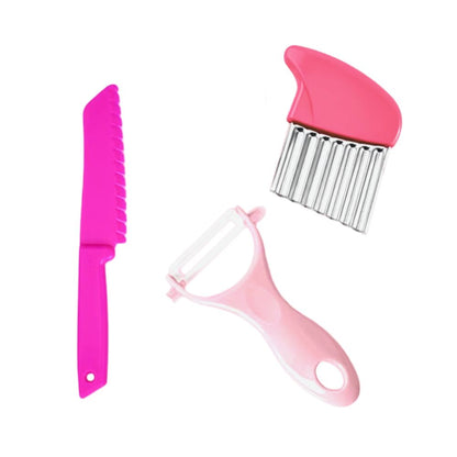 Plastic Children Cooking Cutter Set, Pink - Potato Peeler Knife for Fruits and Vegetables V1237-ZY-506-0025