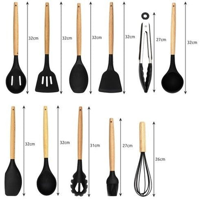 12pcs Black Heat Resistant Silicone Kitchen Utensils Set V1237-ZY-506-0037