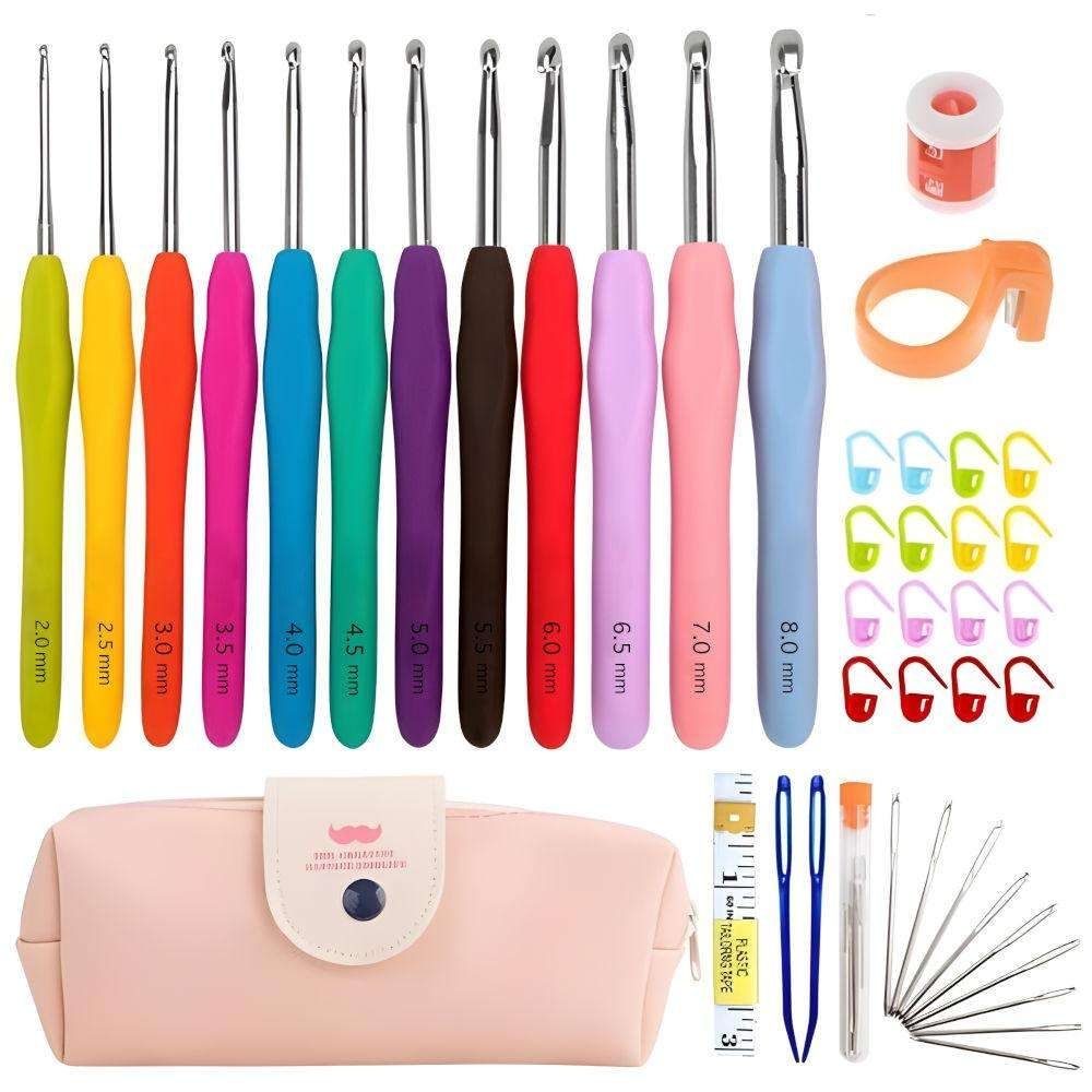 45-Piece Crochet Kit with Hooks, Markers, Tape Measure, MultiColor V1237-ZY-506-0047