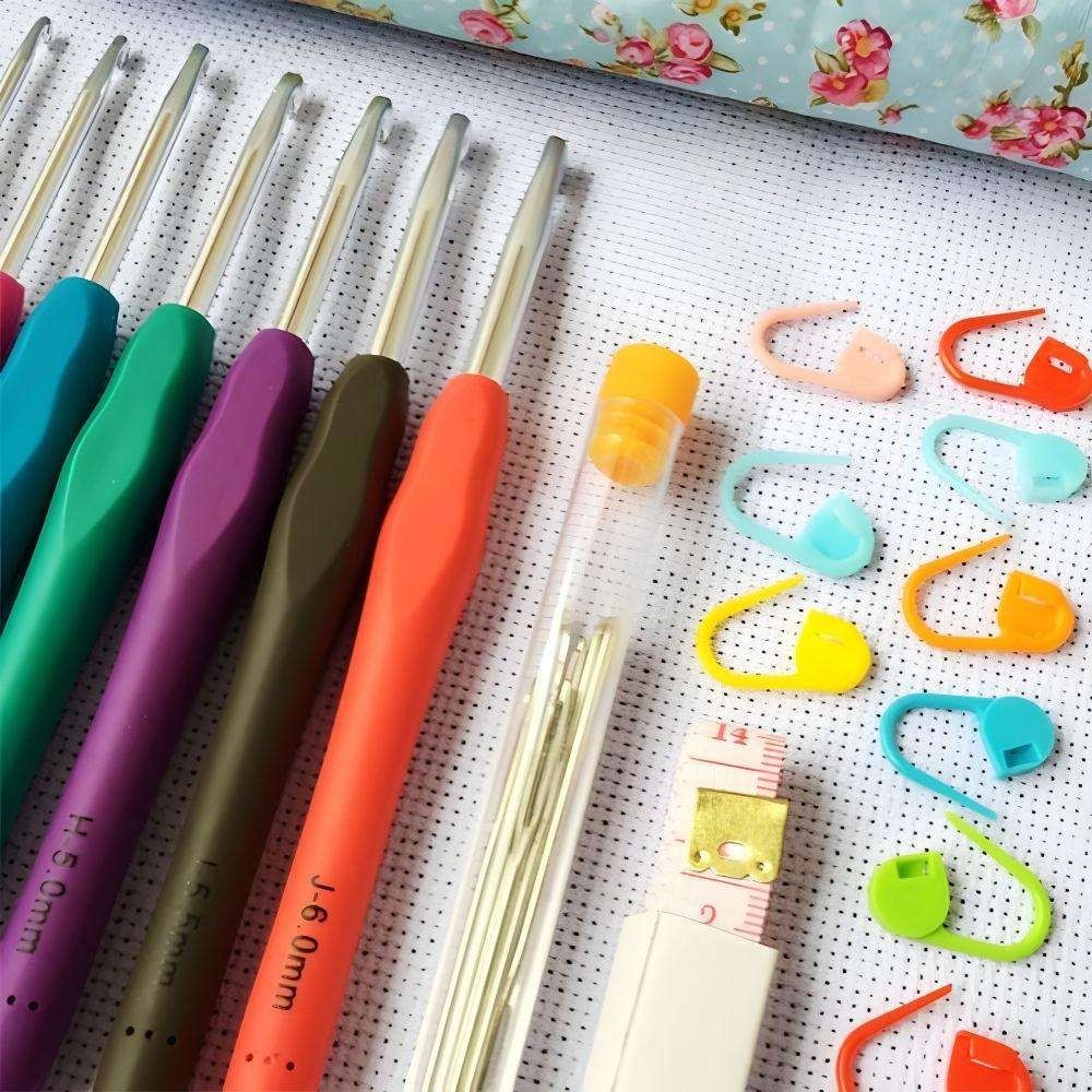 45-Piece Crochet Kit with Hooks, Markers, Tape Measure, MultiColor V1237-ZY-506-0047