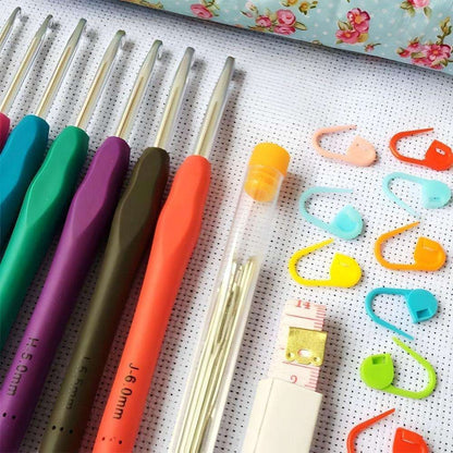 45-Piece Crochet Kit with Hooks, Markers, Tape Measure, MultiColor V1237-ZY-506-0047