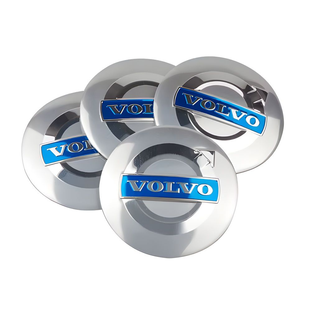 4-Pack Volvo Wheel Hub Emblem Center Caps, 64mm, Silver Blue V1237-ZY-506-0073