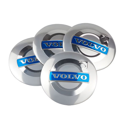 4-Pack Volvo Wheel Hub Emblem Center Caps, 64mm, Silver Blue V1237-ZY-506-0073