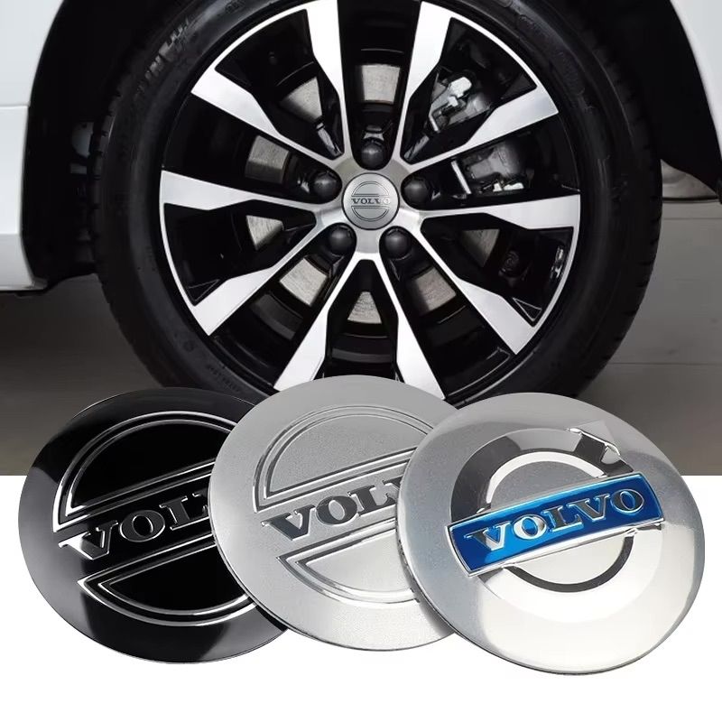 4-Pack Volvo Wheel Hub Emblem Center Caps, 64mm, Silver Blue V1237-ZY-506-0073