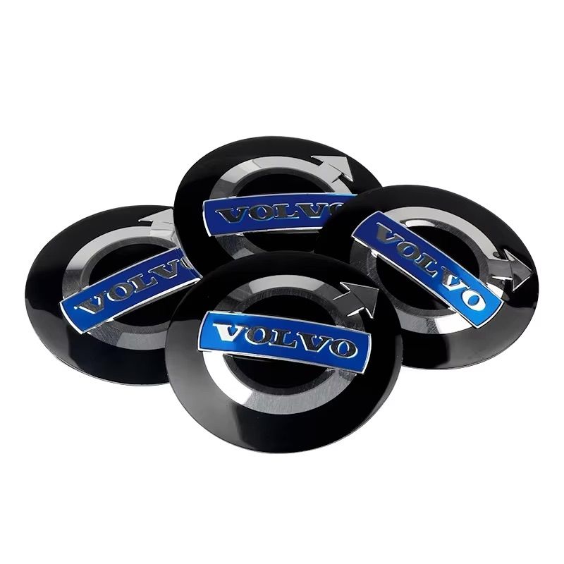 Volvo Center Caps 4-Pack, 64mm - Black, Silver, Blue Hub Emblem for Volvo Wheels V1237-ZY-506-0074
