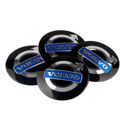Volvo Center Caps 4-Pack, 64mm - Black, Silver, Blue Hub Emblem for Volvo Wheels V1237-ZY-506-0074