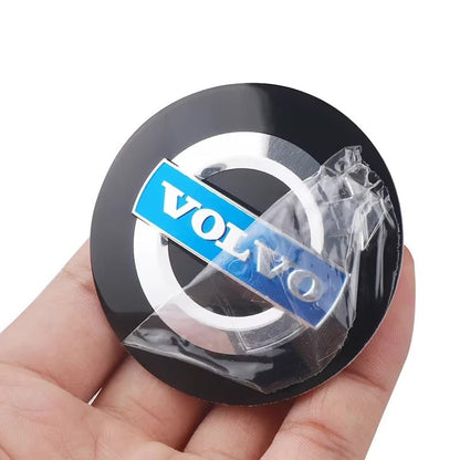 Volvo Center Caps 4-Pack, 64mm - Black, Silver, Blue Hub Emblem for Volvo Wheels V1237-ZY-506-0074