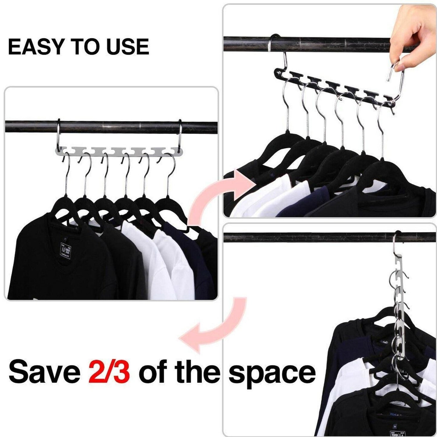 Silver Clothes Hanger Organizer with Connection Hook V1237-ZY-506-0077