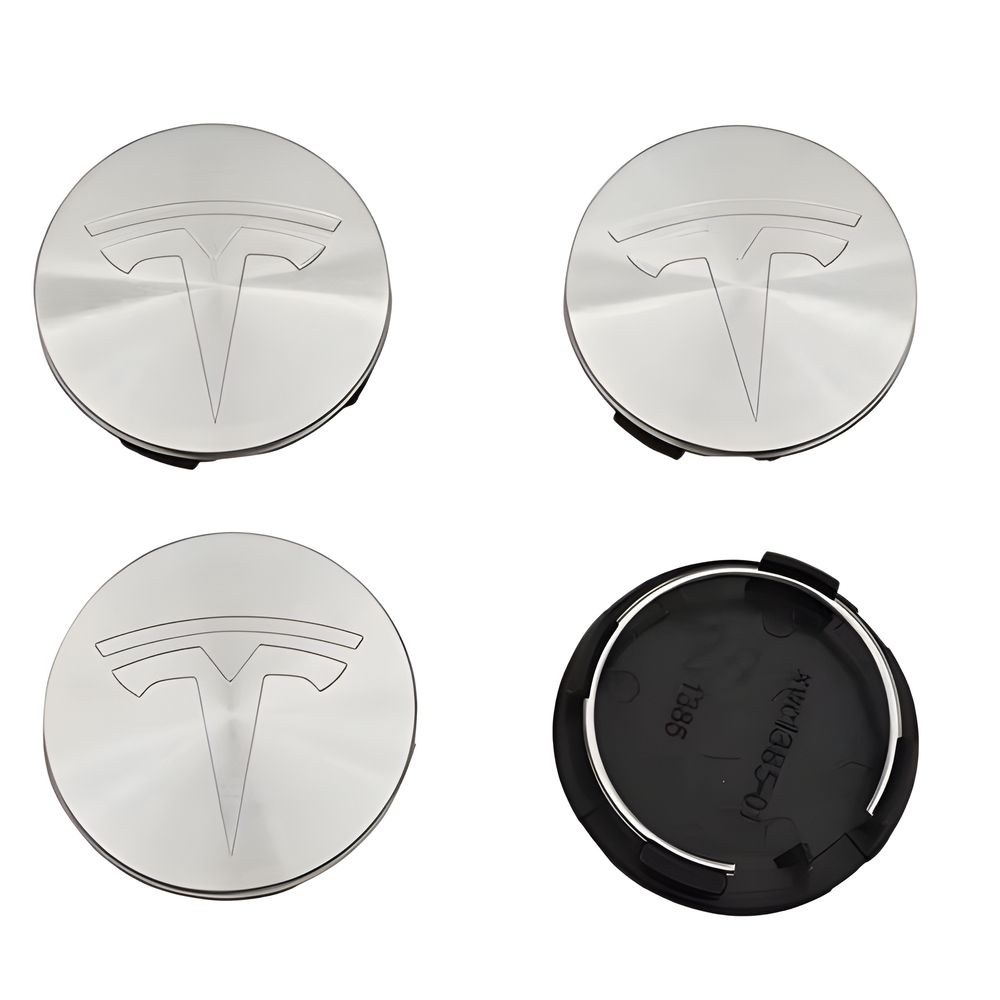 4-Pack Tesla Wheel Hub Caps, 56mm, Silver - Compatible with Tesla V1237-ZY-506-0081
