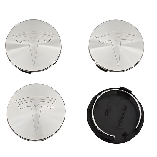 4-Pack Tesla Wheel Hub Caps, 56mm, Silver - Compatible with Tesla V1237-ZY-506-0081